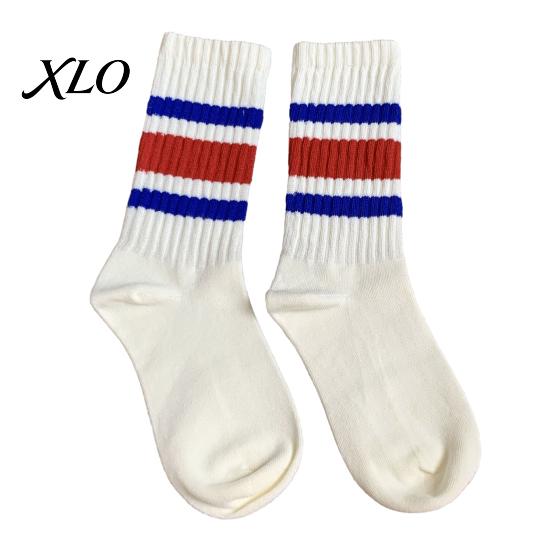 Unisex Mid Calf Socks Mid-calf Sports Socks, Cotton Contrast Striped Crew Moisture Cushioned Footbed Wicking Athletic for Autumn And Winter Daily Wear