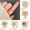 Sunflower Crystal Anti Stress Anxiety Ring Fidget Spinner Rings Adjustable for Women Metal Sakura Rotating Rings Anillos Mujer