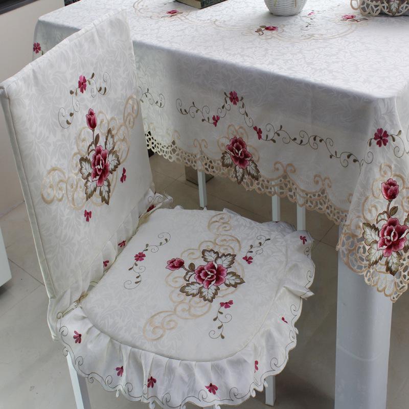Пасторальный вышитый полиэстеровый набор скатерти и чехлов для стульев - Многоцелевая пылезащитная ткань для дома