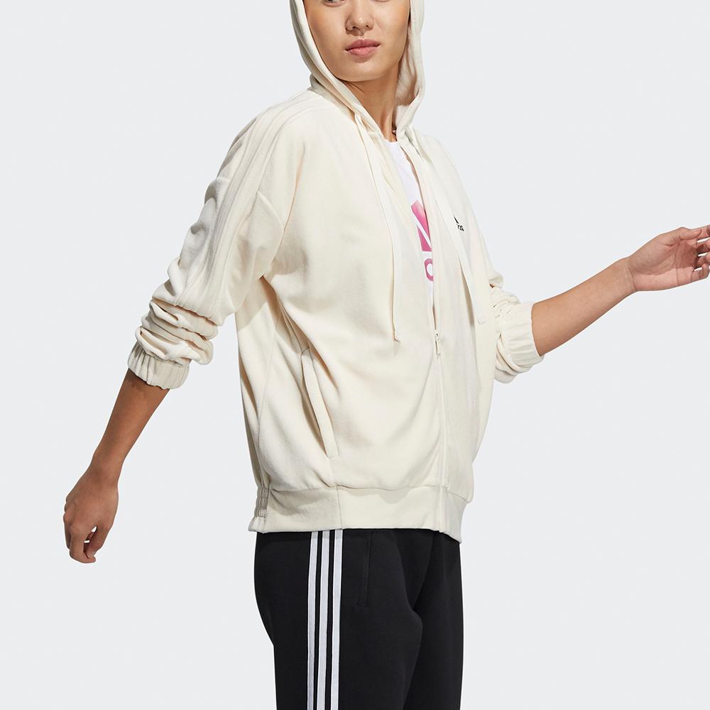 Adidas Velour Jacket With Small Logo And Drawstring Hood Women Outerwear Off-White HG1836