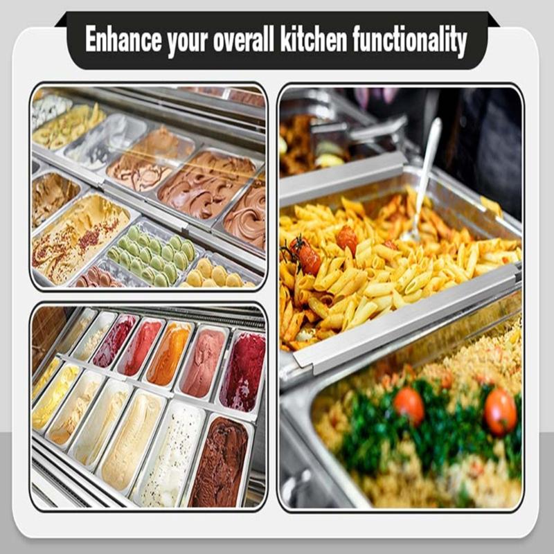 8Pcs Stainless Steel Kitchen Shelf Divider Bar Metal Food Organizers Steam Table Pan Brackets Food Service Accessories