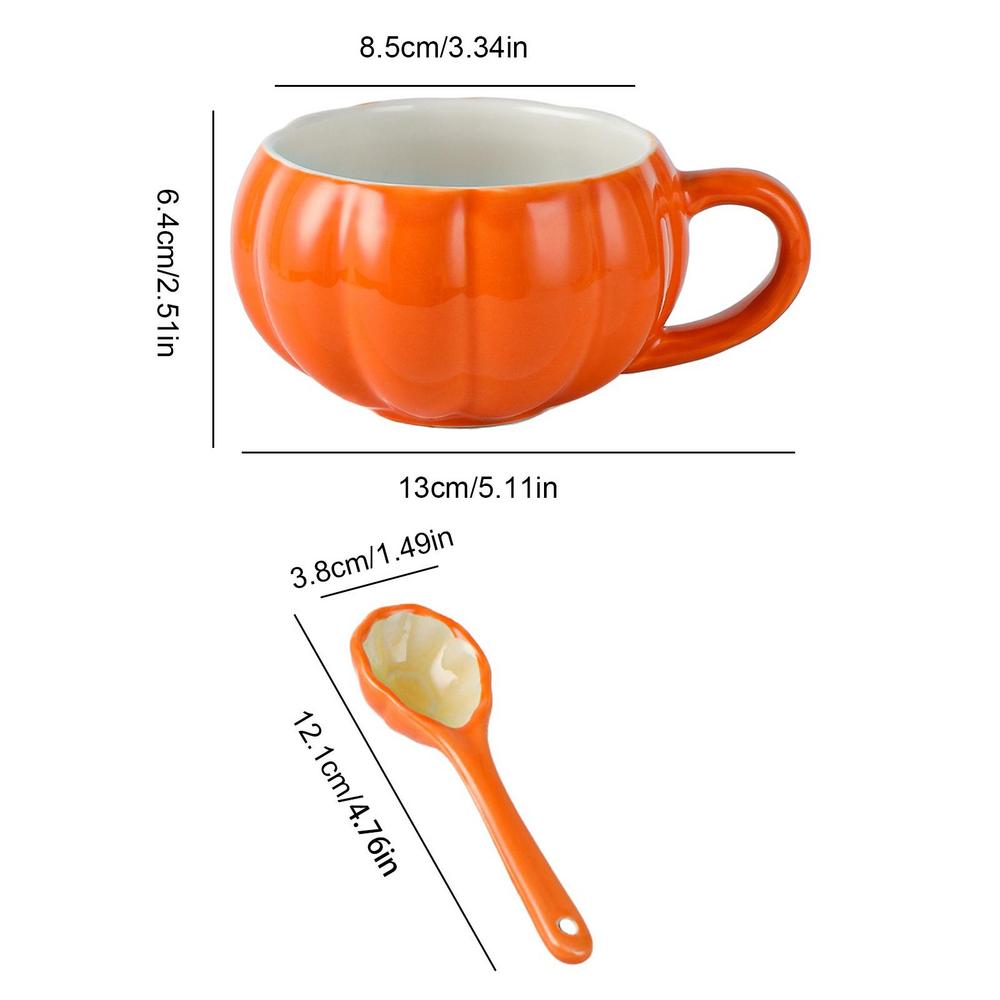Керамическая чашка в форме тыквы на Хэллоуин с ложкой, кавайная кружка для супа с крышкой, овсяная кружка, креативная чашка для воды и кофе