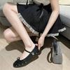 Cowhide~ Genuine Leather, Rivets, Shallow-mouth Single Shoes, Women's Soft-soled Inner Height-increasing Ballet Flats, French Rhinestone Mary Jane 