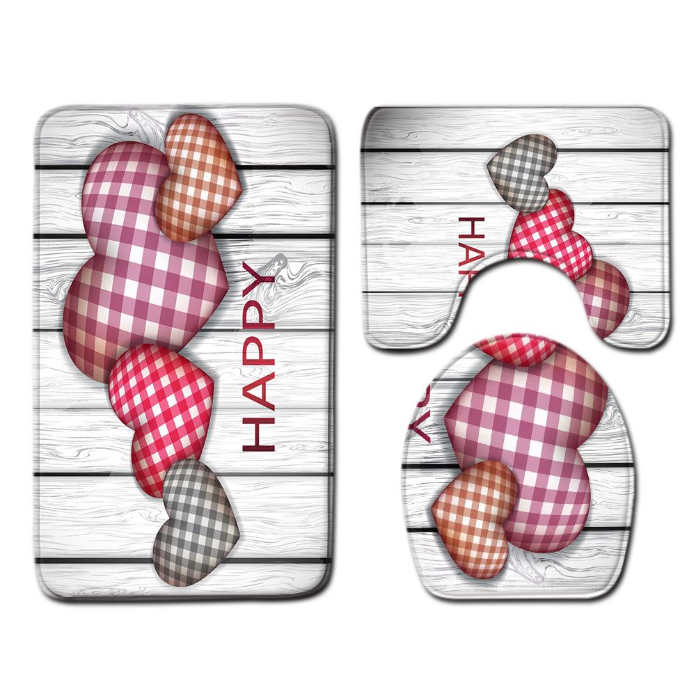 Romantic Valentine'S Day Bathroom Toilet Floor Mat 3-Piece Set