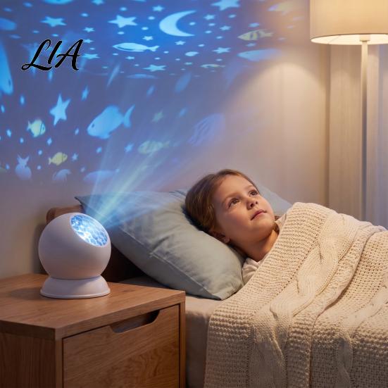 Decorative Projection Device Ocean Theme Projector Light for Kids Room, Rotating Night Light, Adjustable Angle & Brightness, Dynamic LED Atmosphere