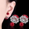 Korean Double-Sided Pearl and Zircon Lace Stud Earrings - Valentine's & Christmas Gift