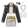 Little Girls Singer Show Cosplay Outfit 3Pcs Set Coat Vest Pants Children Stage Performance Dress‑Up Party Costume
