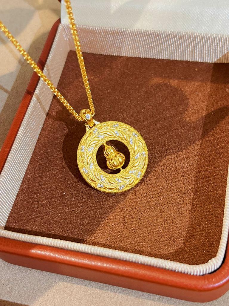 Sui Sui Ping An Rotating Gourd Necklace Real Gold Electroplating National Style Wheat Sui Pendant Necklace