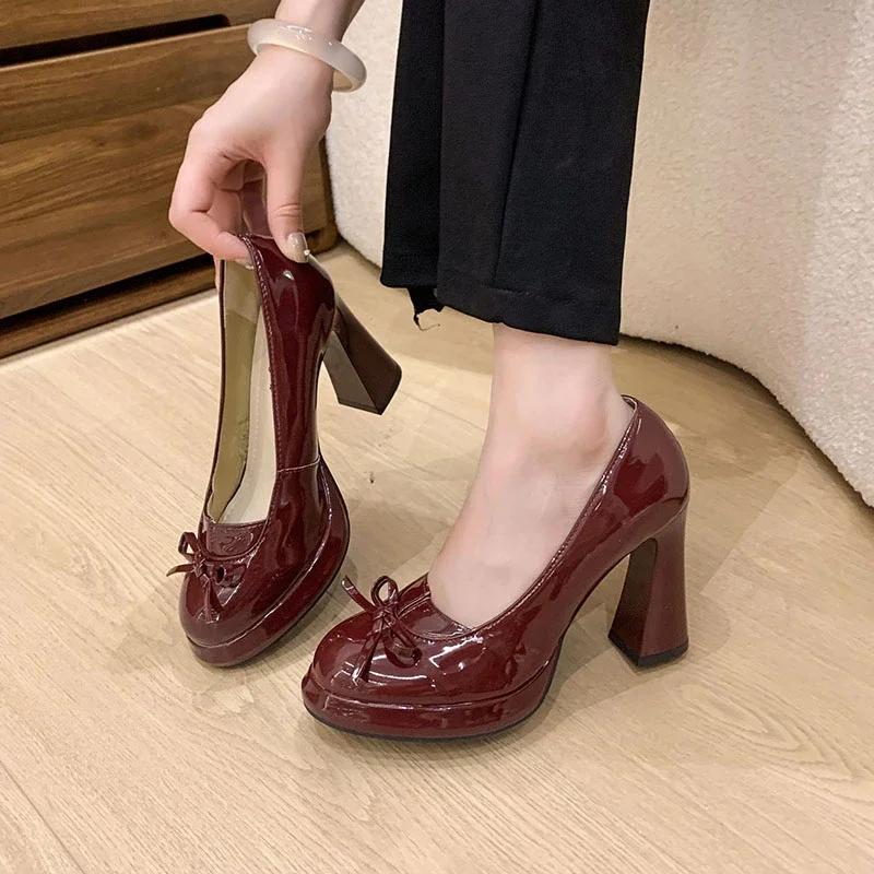 2024 Лидер продаж женские туфли на высоком каблуке модные туфли с круглым носком на толстой подошве для вечеринок новые весенне-летние офисные женские размеры