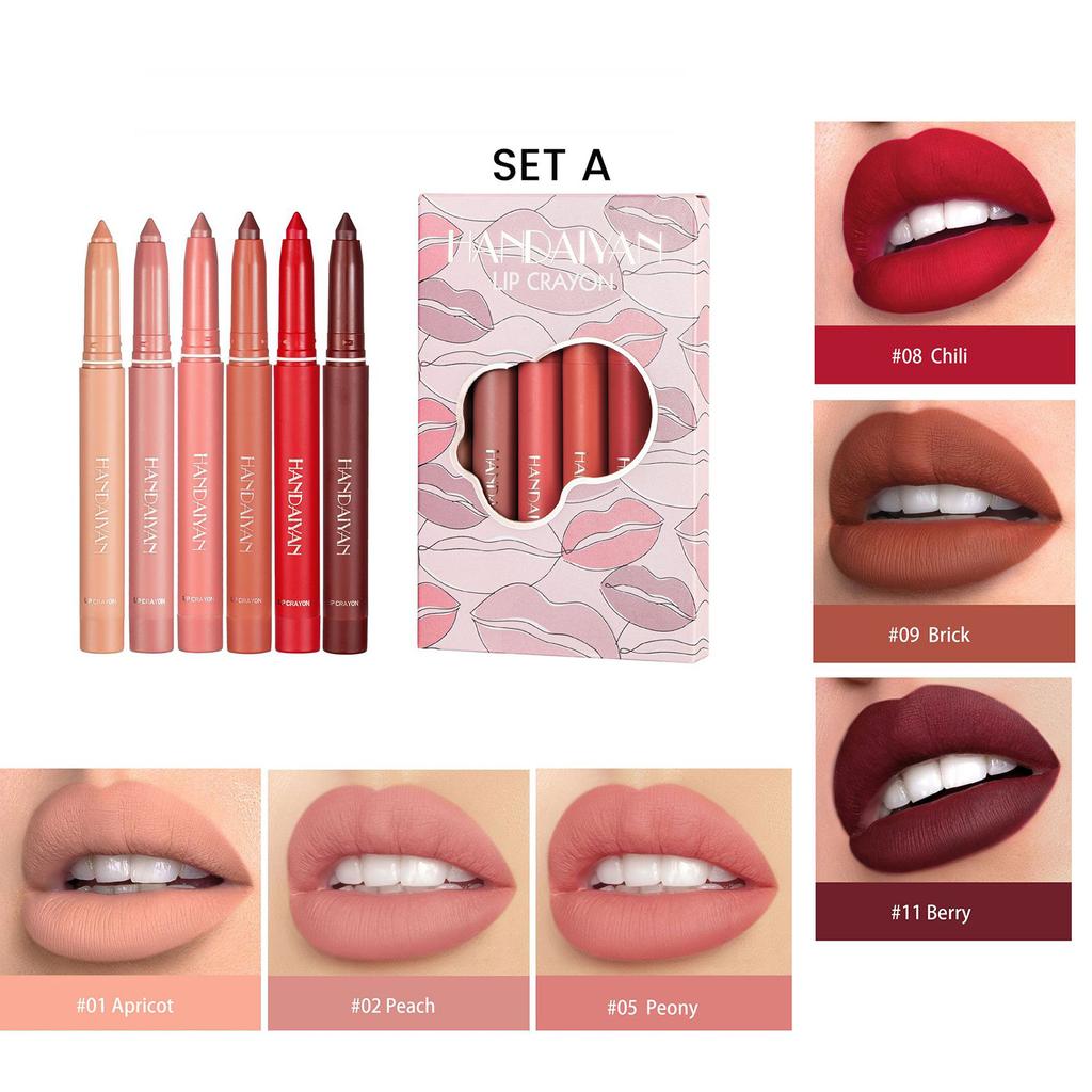 HANDAIYAN 6-color Lip Liner Set Rotary Can Be Cut Dual-use Not Easy To Fade Lipstick Pen