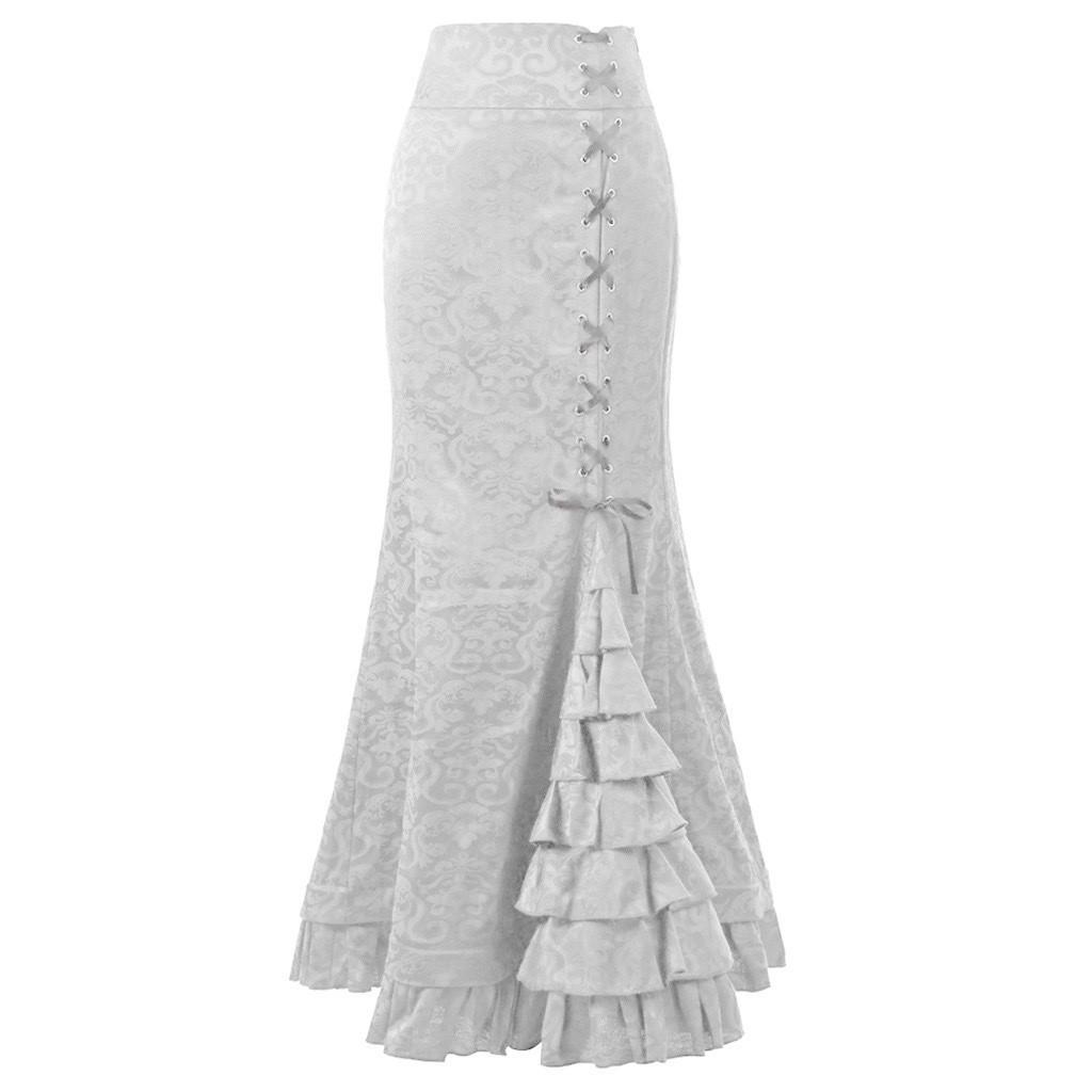 Gothic Halloween Long Skirt With Tapestry Fish Tail Design For Cosplay And Nightlife