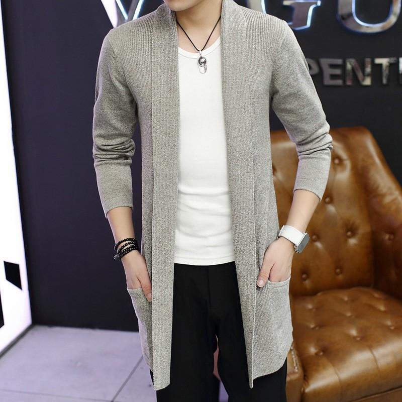 Men Cardigan Jacket Long Knitted Coat Cardigan Coats Solid Color Sweater Coats Knitted Jacket