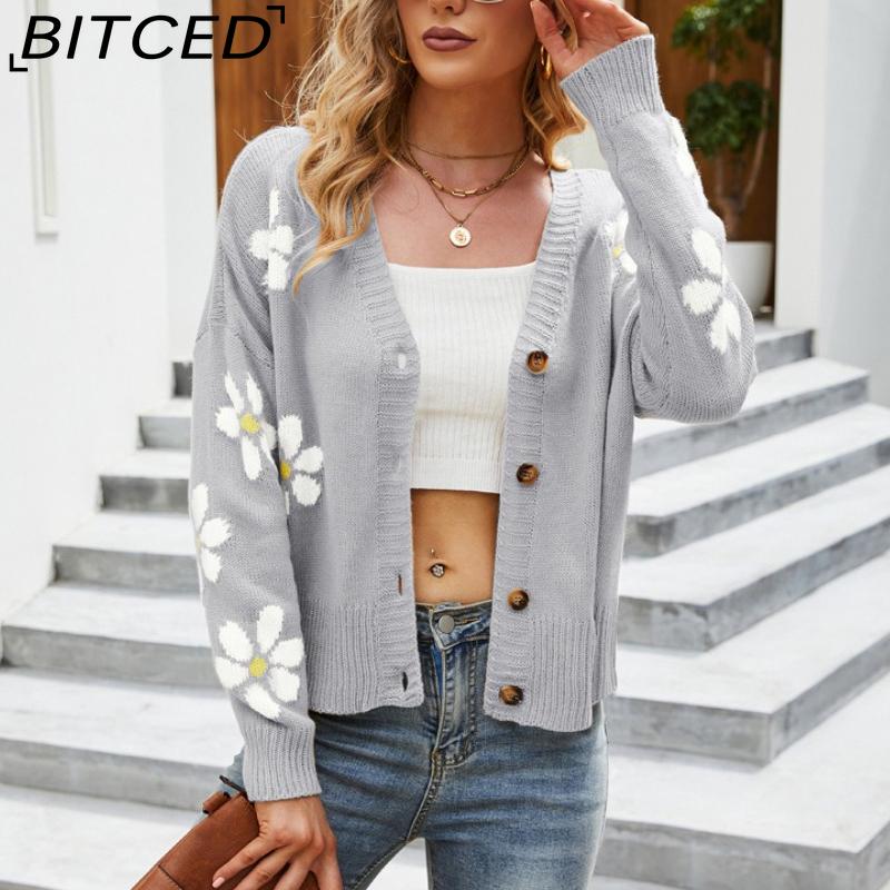 BITCED Autumn/Winter Women's Knitted Cardigan Coat Loose-Fit Academic-Style Sweater Cardigan