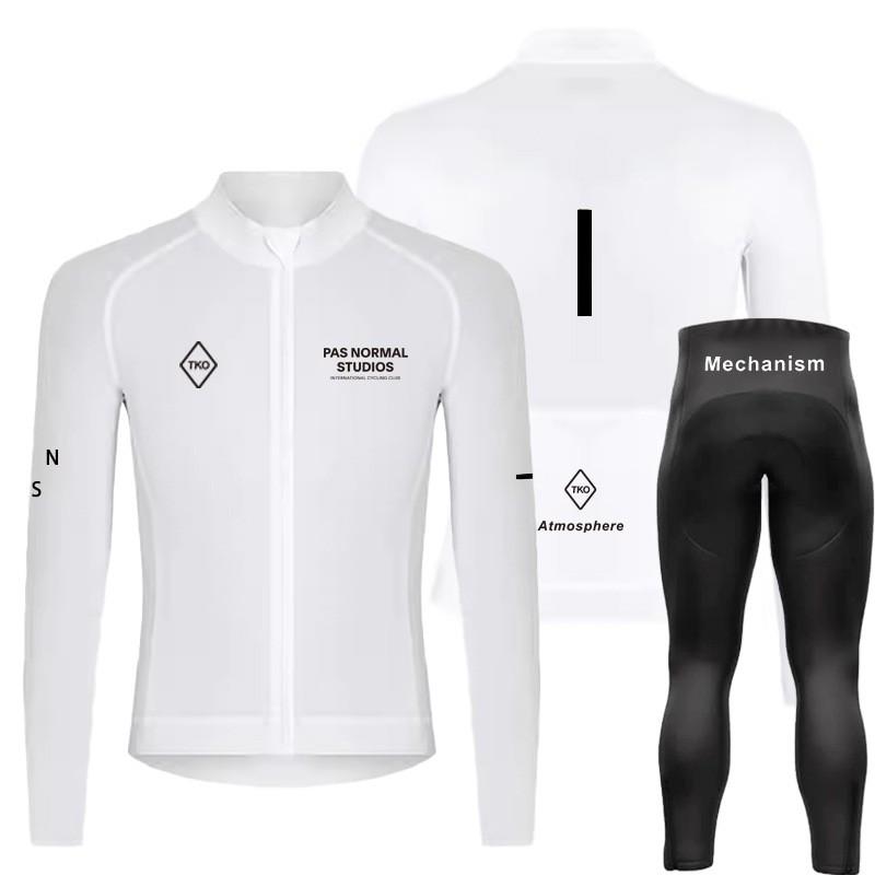 Mens Cycling Jersey Bib Shorts Set Long Sleeve Quick-Dry Compression Fit Road Bike Riding