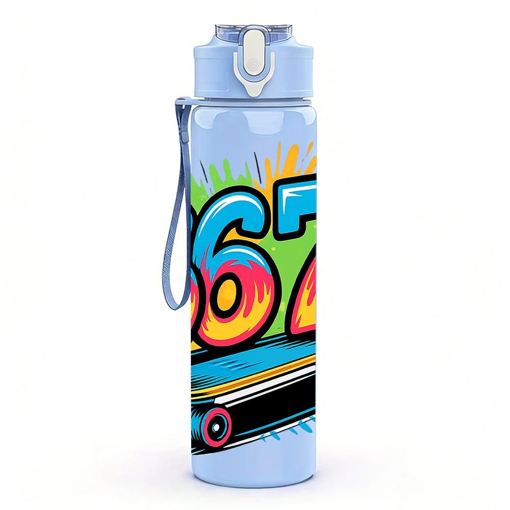 1PC Skateboard Six Seven Graffiti Print 750ml Color Plastic Sports Water Bottle Leakproof Flip Straw Lid Suitable for Sports Office Home Use