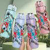 1PC Geometric Street Art 750ml Color Plastic Sports Water Bottle Leakproof Flip Straw Lid Suitable for Sports Office Home Use