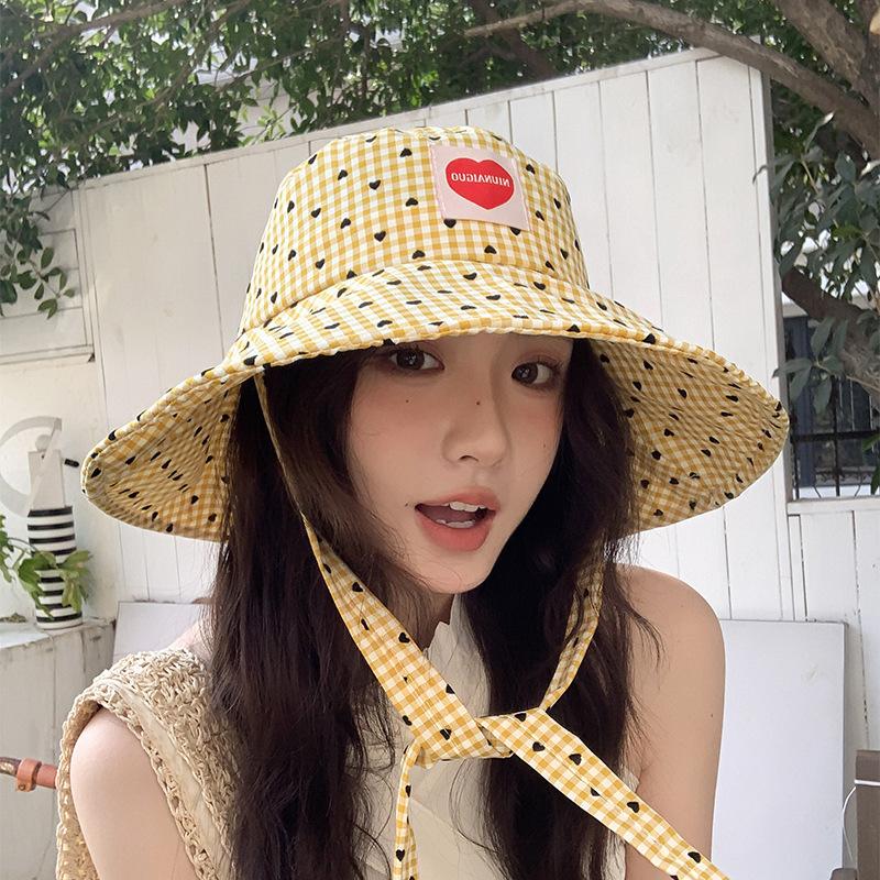 25 New Big Eaves Sunshade Sunscreen Sweet Love Bucket Hat Big Head Circumference Travel Show Washbasin Hat Tide