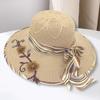 Yousheng Ribbon Bowknot Decor Flower Stitching Sun Hat Foldable Wide Brim Floppy Straw Hat Costume Accessories