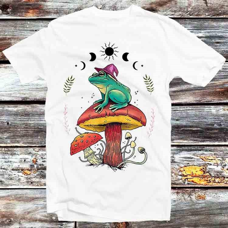 Frog Wizard On Mushroom Phase of Moon T Shirt Mens Womens Tees Top B1097
