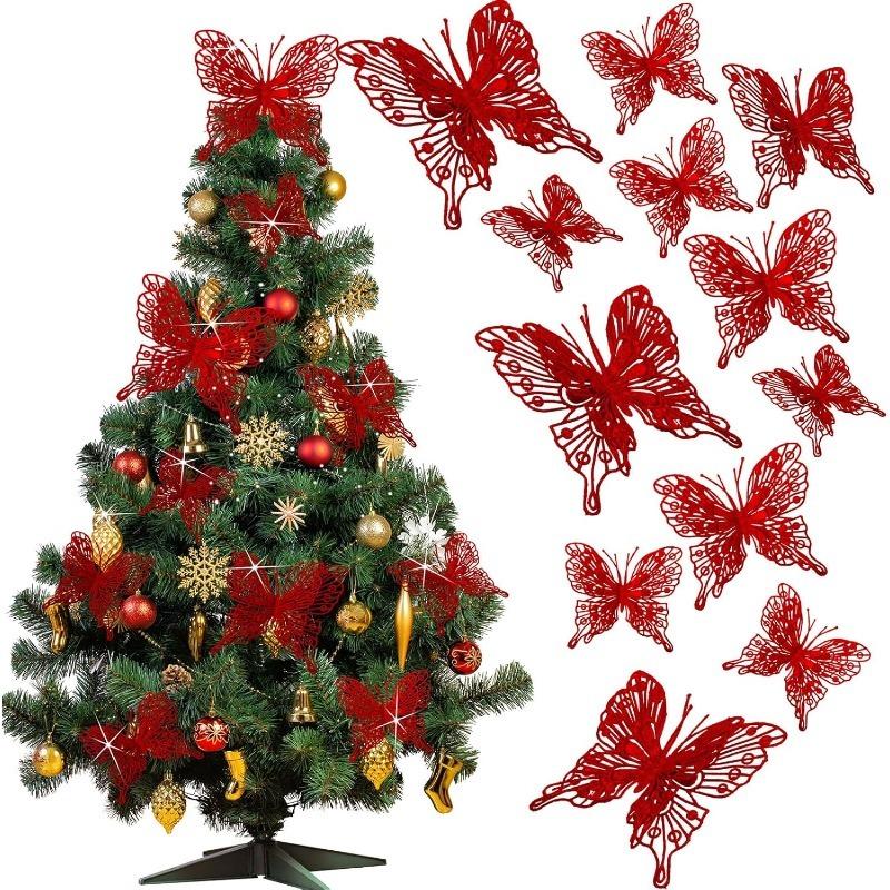 5/10Pcs Glitter Butterflies Christmas Decoration Xmas Tree Sparkling Butterflies Hanging Ornaments Home Decor New Year 2026 Gift