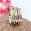 Spinner Ring,925 Sterling Silver Three Tone Spinner Ring, Thumb Ring, Silver Band Ring