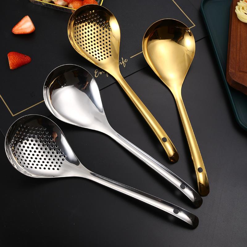304 Stainless Steel Large Colander Soup Skimmer Ladle Kitchen Filter Ramen Spoon Oil Strainer Tableware Kitchenware for Home
