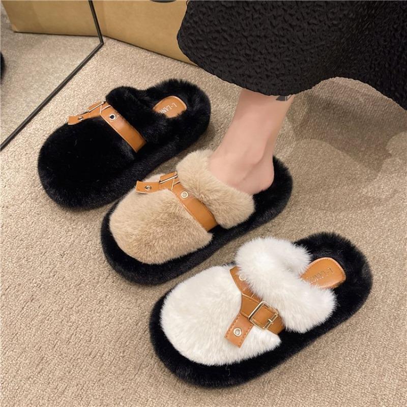 Осень и зима новая сумка голова плюшевые тапочки модная сумка голова тапочки на одном педале женские домашние тапочки