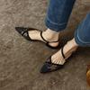 Black Lace Sandals Buckle Women's Shoes Flat Rubber Office Work Pointy Summer Line with Outdoor Fashion Classic