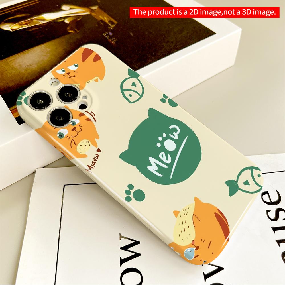 Cute Orange Cats & Green Paw Prints Phone Case All inclusive film hard phone case, compatible with iPhone 18 Pro Max 17 16 15 14 13 12 11