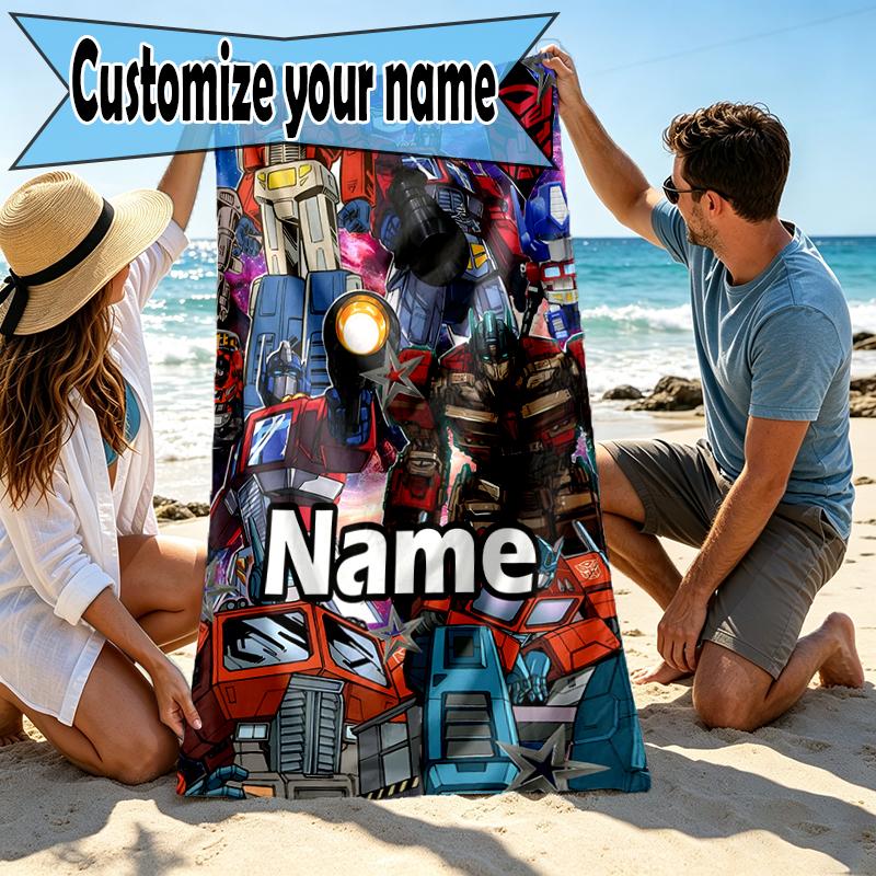 Custom Name Personalized Transformers Print Beach Towel, for Trip Camping Beach Party Home Decor, Birthday Gift for Family & Friends