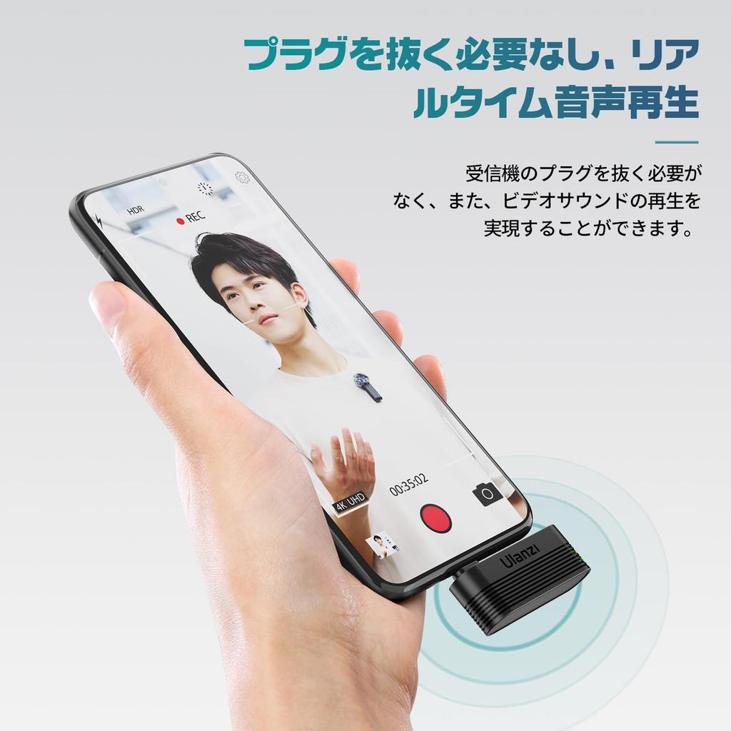 Ulanzi Беспроводной микрофон A100, Петличный микрофон, Внешний микрофон для смартфона, Сбор звука на 360°, Шумоподавление, Одновременная запись для 2 человек