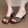 Fashion Mid Heels Women Weave Slippers Fashion Casual Shoes Designer Heeled Sandals 2025 Summer New Flip Flops Elegant Pumps Sandalias