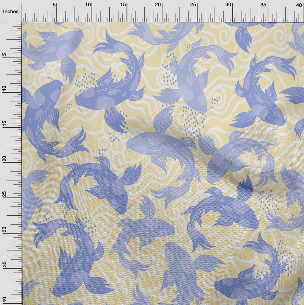 oneOone Cotton Flex Grayish Purple Fabric Asian Japanese Koifish Sewing Material Print Fabric By The Yard 40 Inch