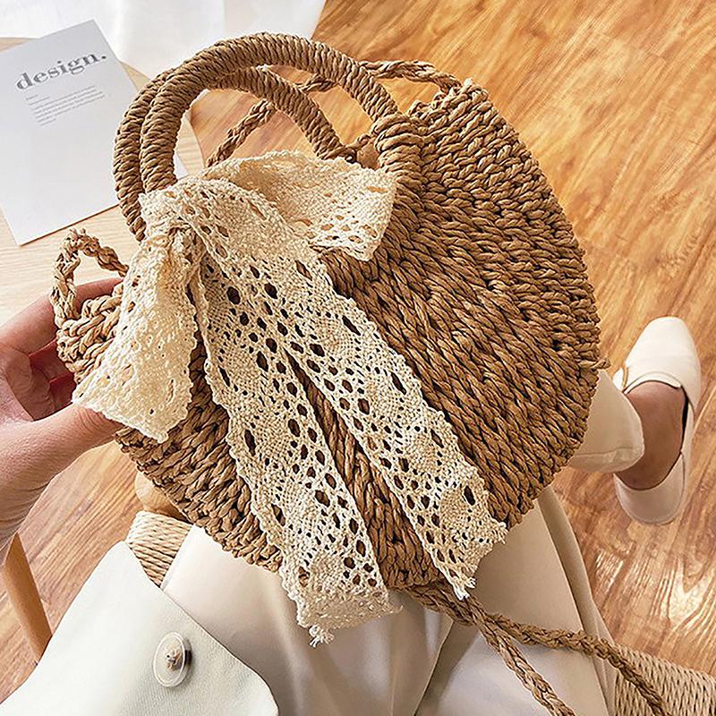 Handmade Half-Round Rattan Woven Straw Bag Summer Women Messenger Crossbody Bags Girls Small Beach Handbag