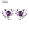 Wholesale Fashion Girl Woman Jewelry Aaa Zircon Amethyst Purple Heart 925 Sterling Silver Stud Earrings Ys16