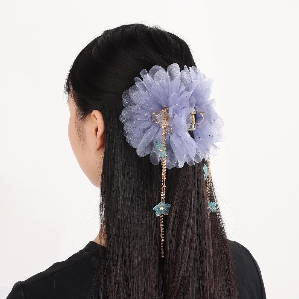 Tassel Shark Clip Peony Flower Hair Clip Temperament Flower Hairgrips Women