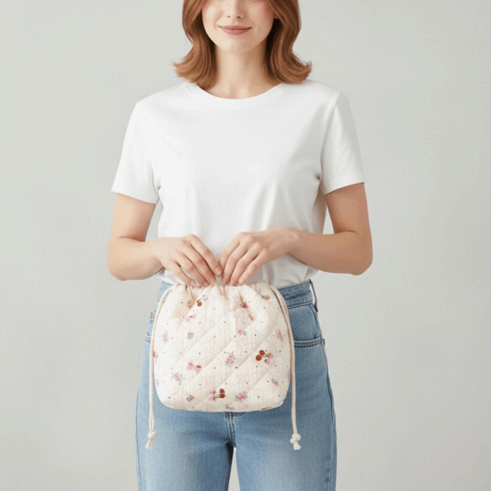 Сумка для хранения украшений Косметичка Мешок на завязках Цветочная сумка для макияжа Портативный кошелек для монет Путешествия