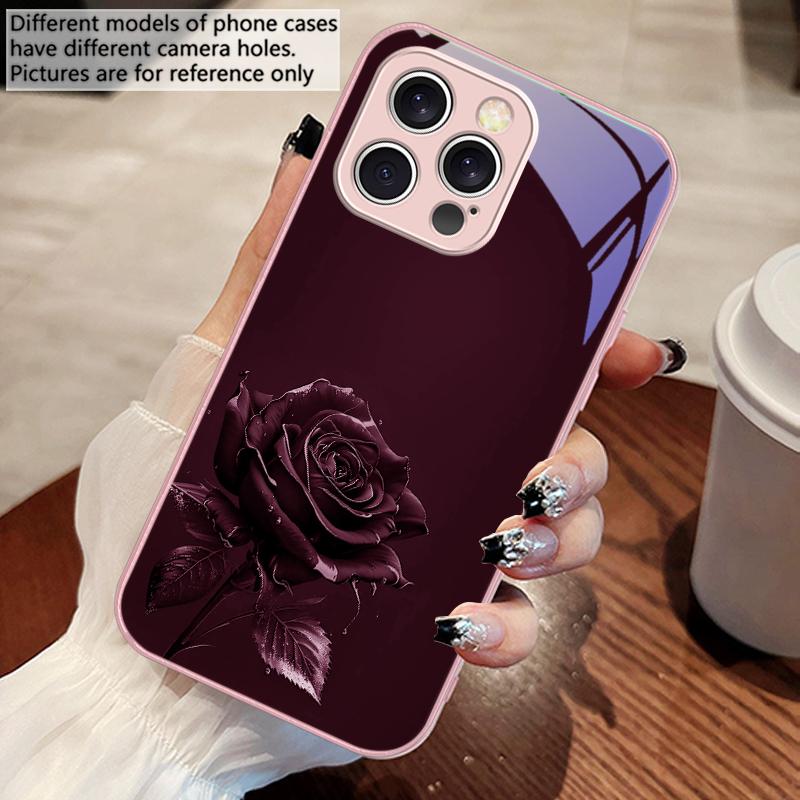 Темно-золотая роза для iPhone 16 E 15 14 13 Plus 12 mini 11 Pro Max XR Xs Max X 7 8 6 6S 2022 Чехол для телефона из закаленного стекла