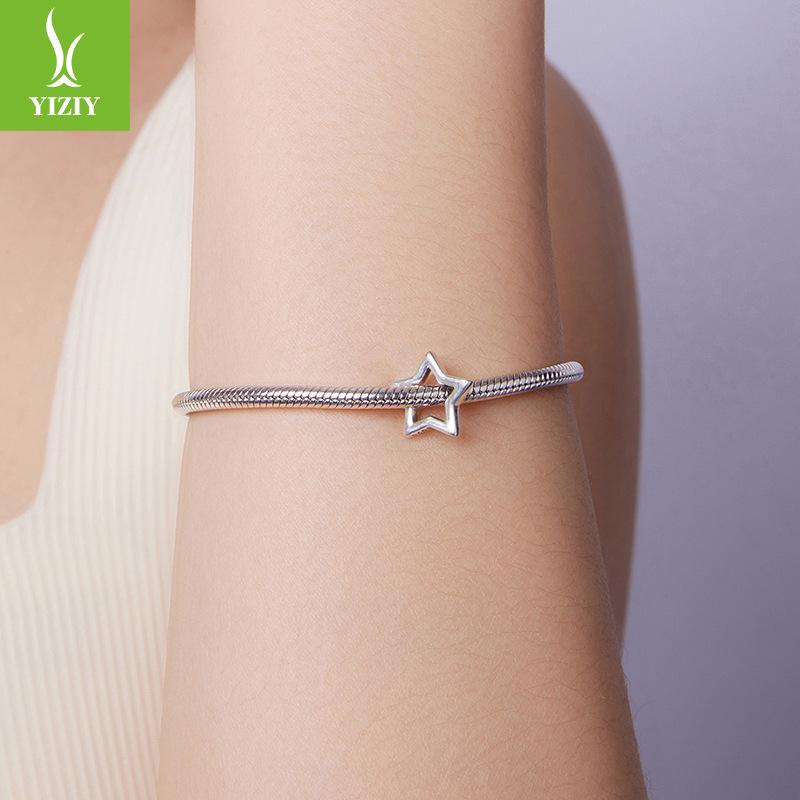 S925 Sterling Silver Star Beaded Loose Beads, Simple And Classic Five-Pointed Star Versatile Jewelry Accessories