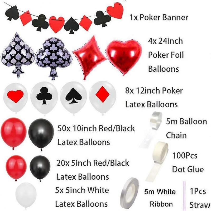 Casino Party Decorations 95pcs Game Night Balloons Garland Poker Banner Las Vegas Party Decorations Poker Black Red Casino Mylar Balloons Casino Birth