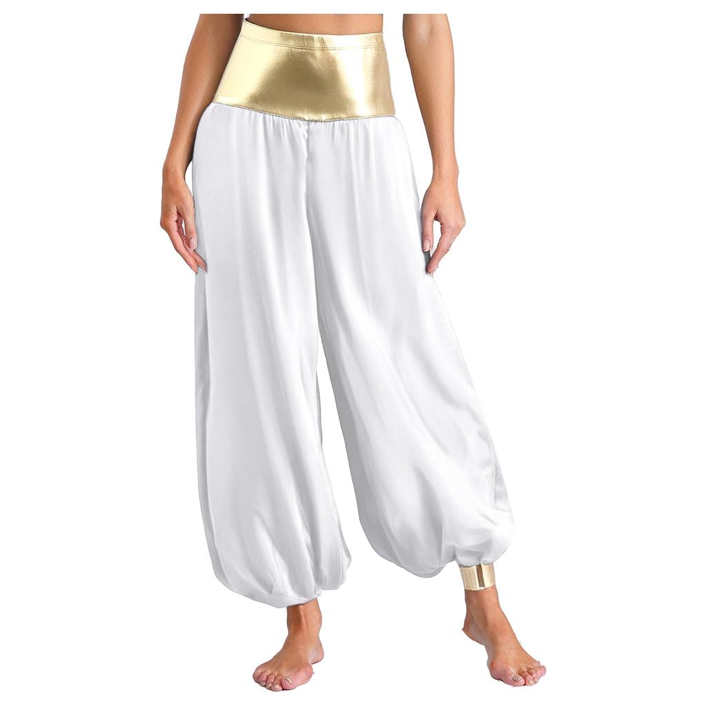 Women Metallic Hippie Pants Arabian Princess Costume Shiny Patchwork Lantern Harem Pants Cosplay Halloween