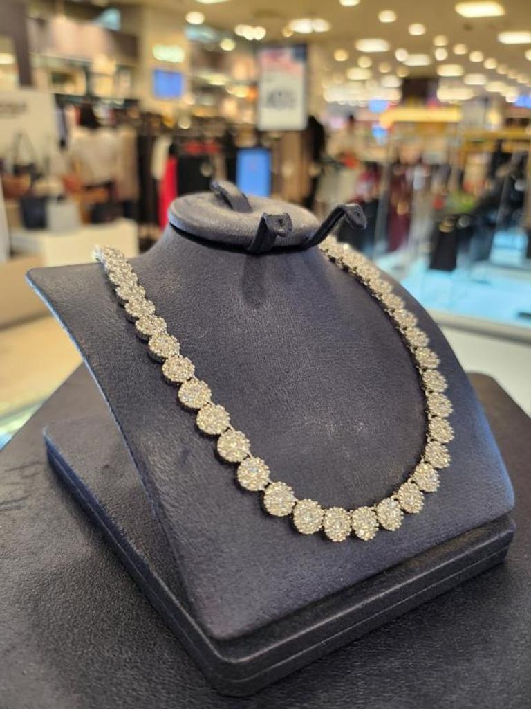 Atria Circle Chain Flower Tennis N Necklace AAANETN0001WHF