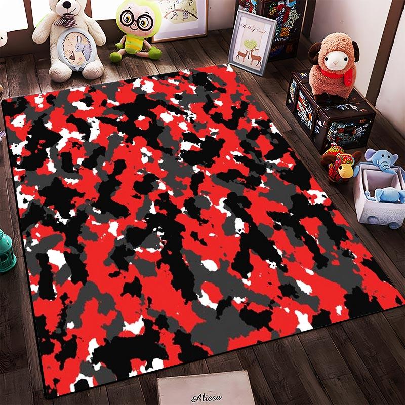 Abstract Red Black Gray Camouflage Pattern Carpet for Home Decor Suitable for use as an anti-slip1 for1room and bedroom sofas