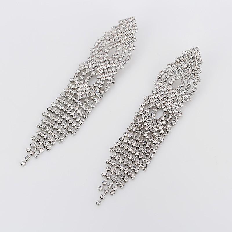Fashion Ornament Fresh Rhinestone Long and Short Multi-Row Tassel Stud Earrings E041