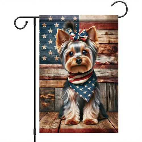 Patriotic Garden ag Yorkie Dog American ag 12x18 Double Sided 4th of July... OOV IIC