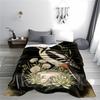 Woodpecker Nature blanket with Floral Artwork and Black Background blanket, suitable for use in the bedroom, living room, on the sofa