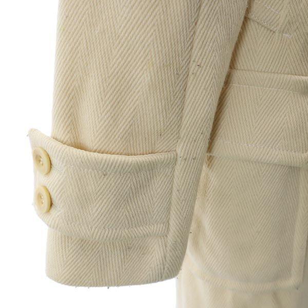 Sacai Luck Сделано в Японии Шерстяное пальто-дафлкот 1 цвета слоновой кости Капюшон из натурального меха Женское Б/У