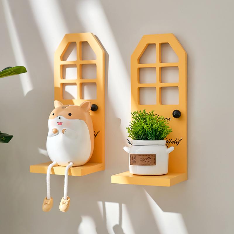 1Pc Plant Stand Warm Wood Rural Style Wall Hanging Retro Storage Rack Wall Decoration Tricolor