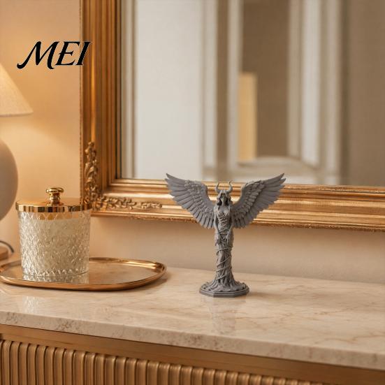 Matte Texture Ornaments Demon Angel Statue, 3D Printed Wings Texture, Devil Fall-Resistant Ornament for Desk Study Entrance Hall Decoration