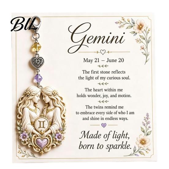 Zodiac Sign Pendant 12 Keychain with Keepsake Card, Star Backpack Pendant, Handbag Purse Charm, Inspirational Gift for Men Women Card